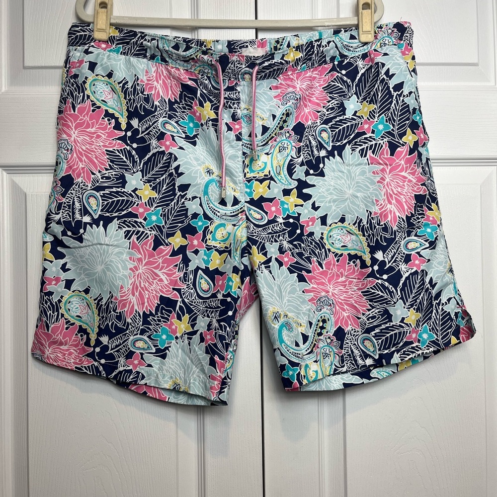 Peter Millar Pink and Blue Swim Trunks